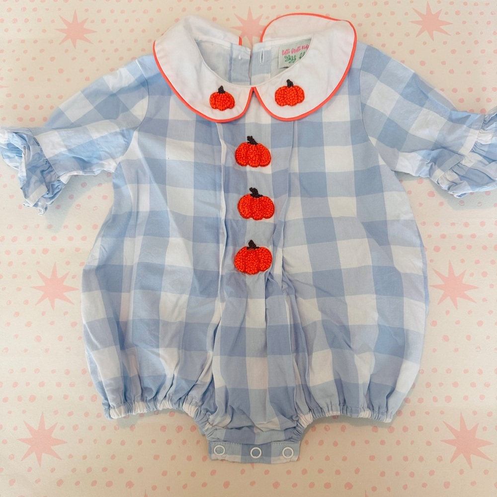 Tutti Frutti Blue Gingham Pumpkin Bubble- French Knot